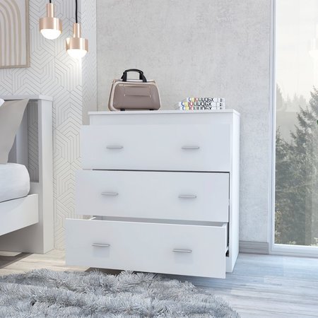 TUHOME Classic Three Drawer Dresser, Superior Top, Handles, White CLB6736